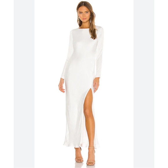 Revolve Bardot River Bias Dress | long sleeve white dress - Picture 1 of 5